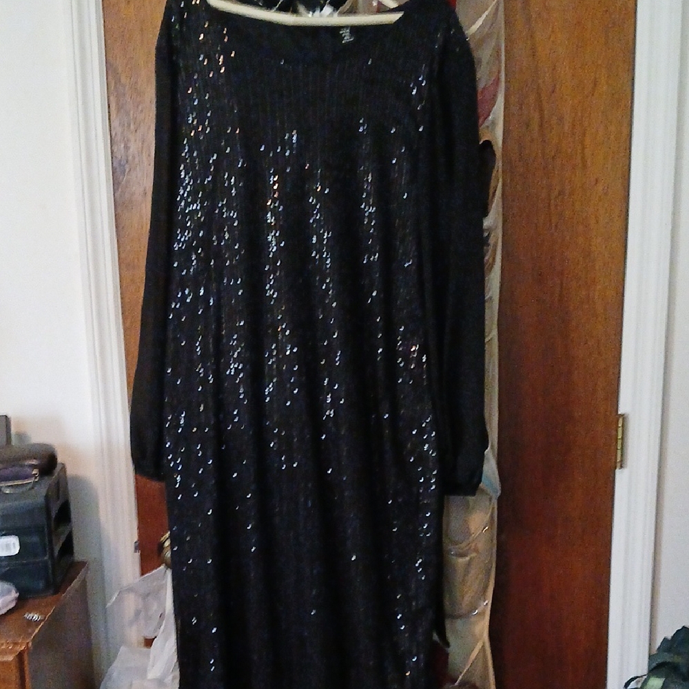 SHEIN Black Sequin Long Sleeve Dress